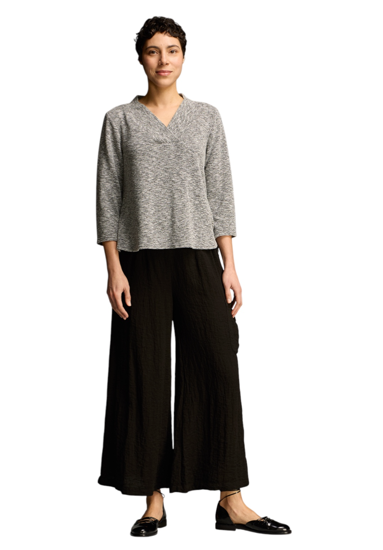 CUT LOOSE Crimped Fabric Shawl Collar Top - 6546740