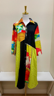 MOONLIGHT Button Down Mixed Media Colorful Duster - WJ2040