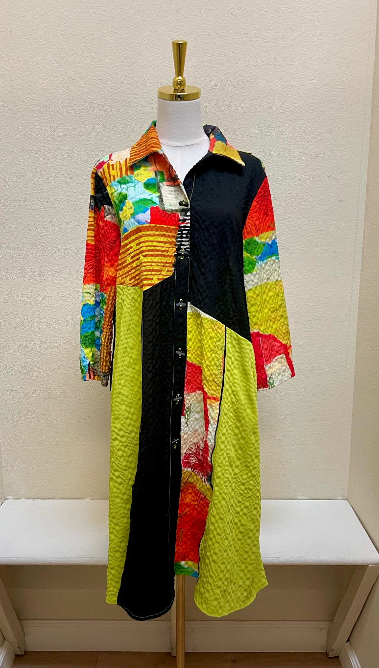 MOONLIGHT Button Down Mixed Media Colorful Duster - WJ2040