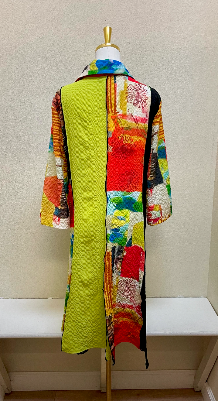 MOONLIGHT Button Down Mixed Media Colorful Duster - WJ2040
