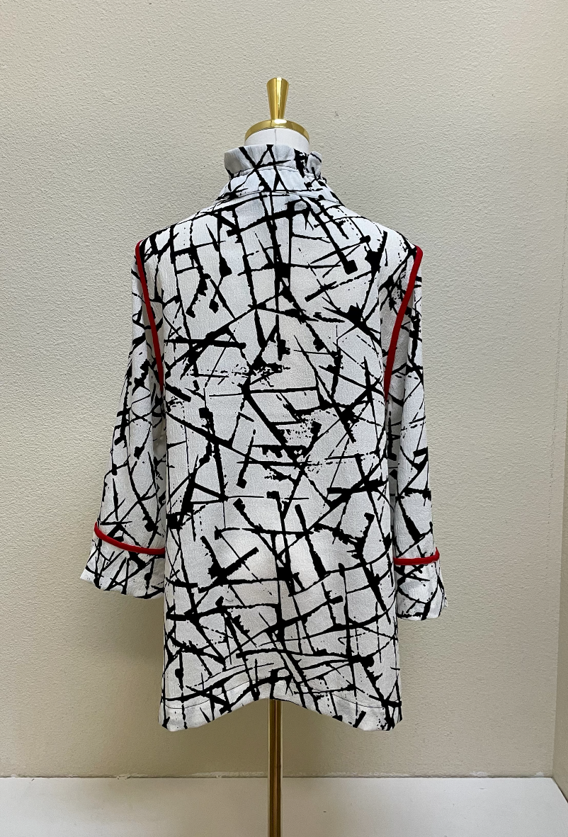MOONLIGHT Button Down Black & White Red Graphic Print Jacket - 3993