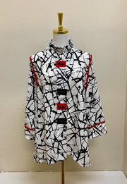 MOONLIGHT Button Down Black & White Red Graphic Print Jacket - 3993