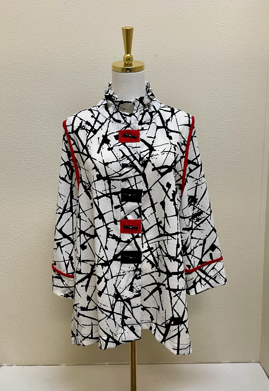 MOONLIGHT Button Down Black & White Red Graphic Print Jacket - 3993