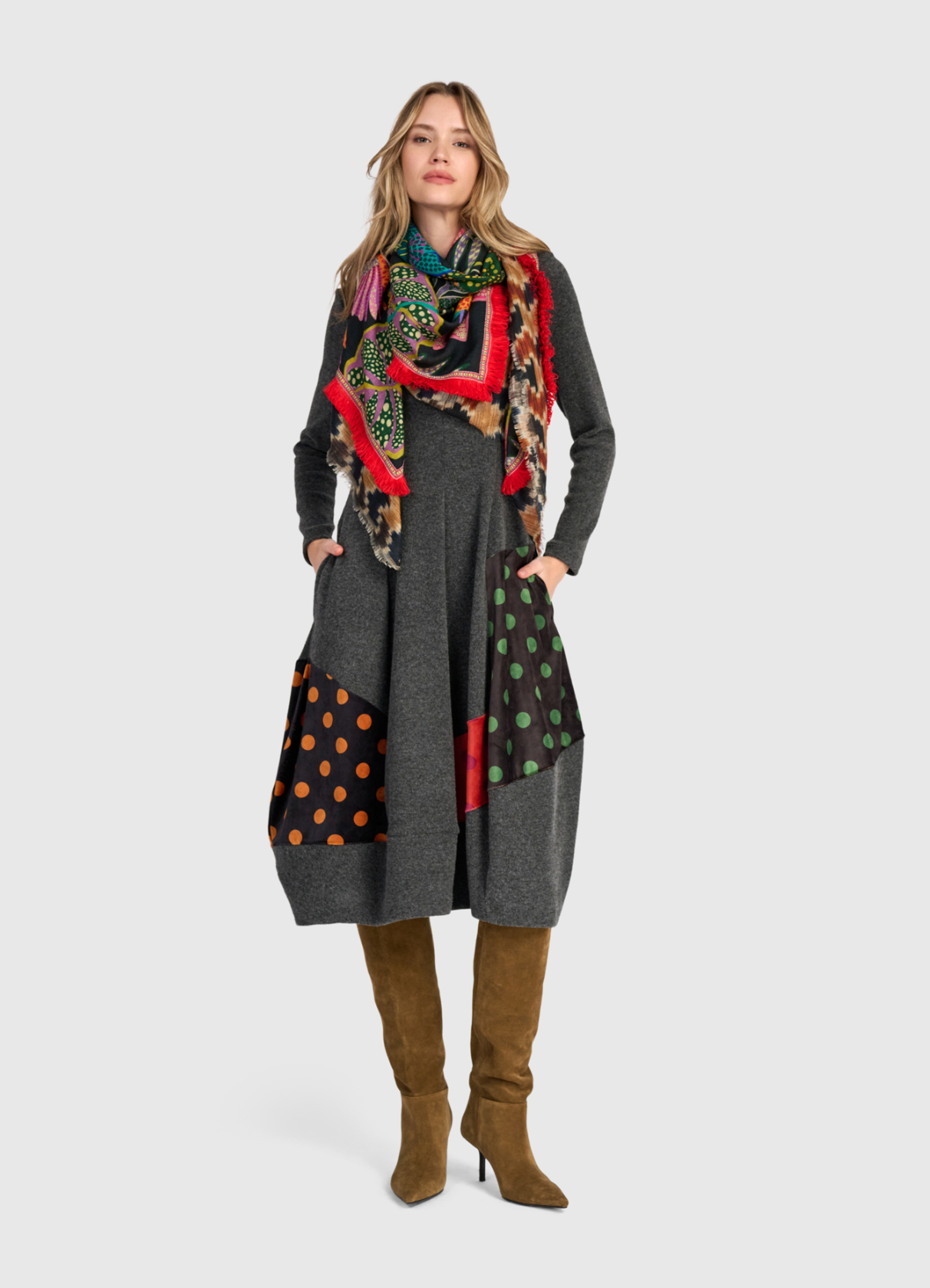 ALEMBIKA Wool Silk Scarf - ASC123B - BOTANICAL