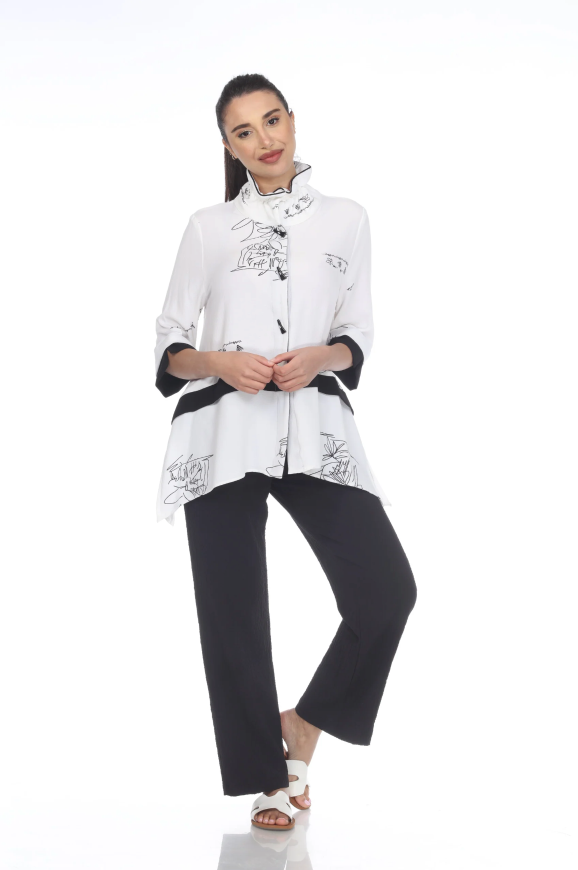 MOONLIGHT White Artsy Print Button Down Top - 3110