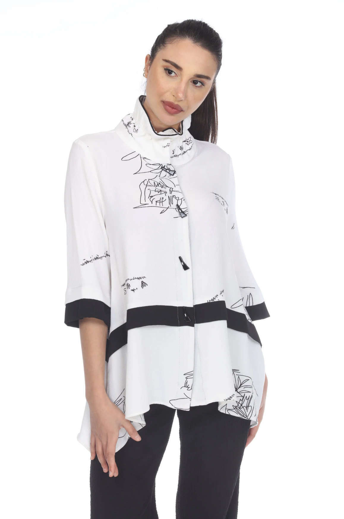 MOONLIGHT White Artsy Print Button Down Top - 3110