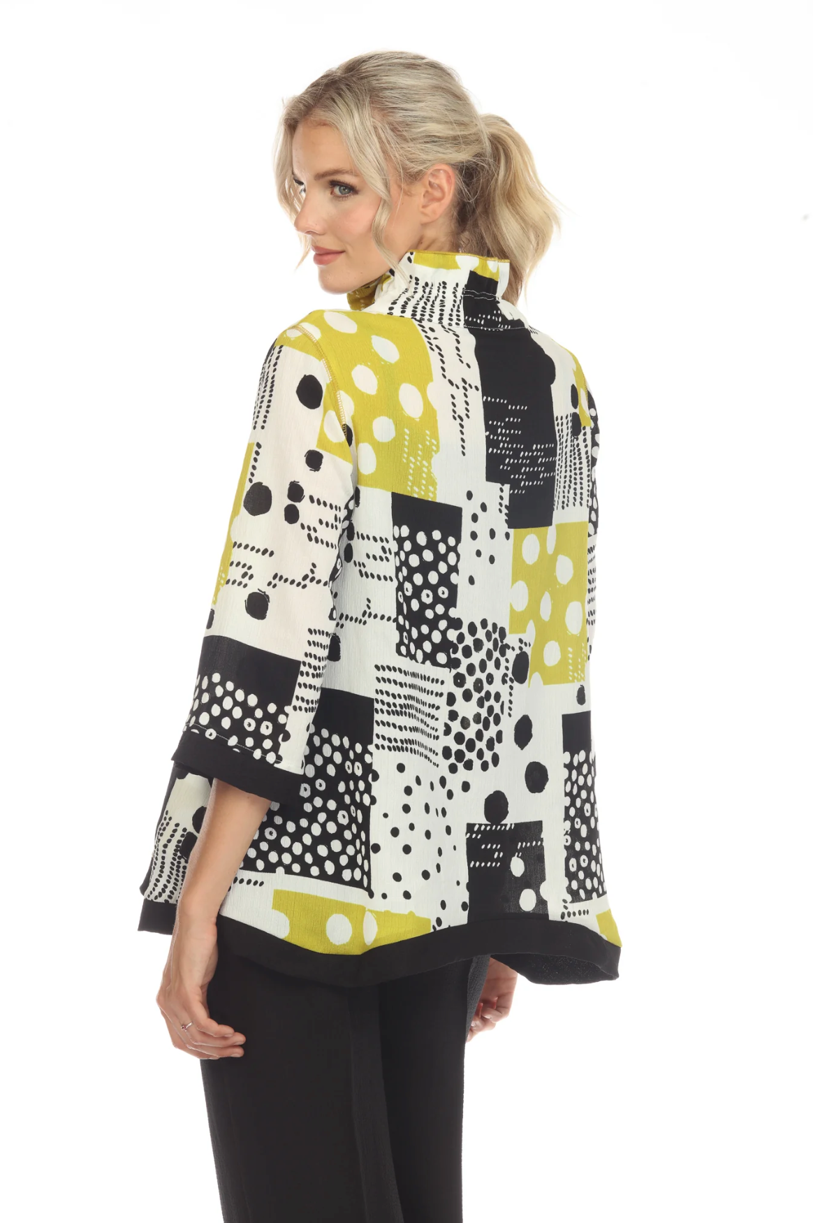 MOONLIGHT Mixed Media Lime Accent Button Down Top - 3497