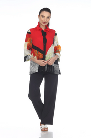 MOONLIGHT Red Mixed Media Button Down Top - 3504