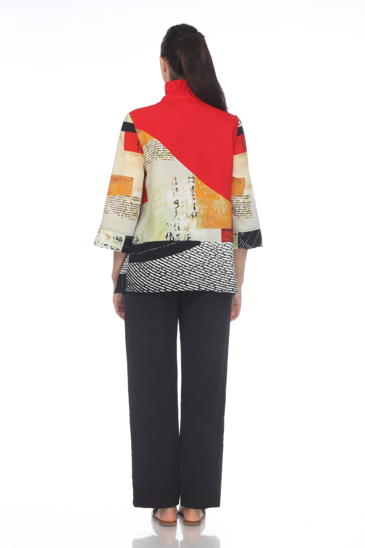 MOONLIGHT Red Mixed Media Button Down Top - 3504