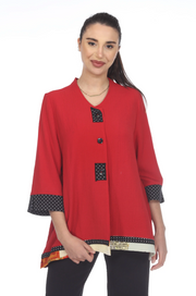 MOONLIGHT Red Three Button Down Top - 3509