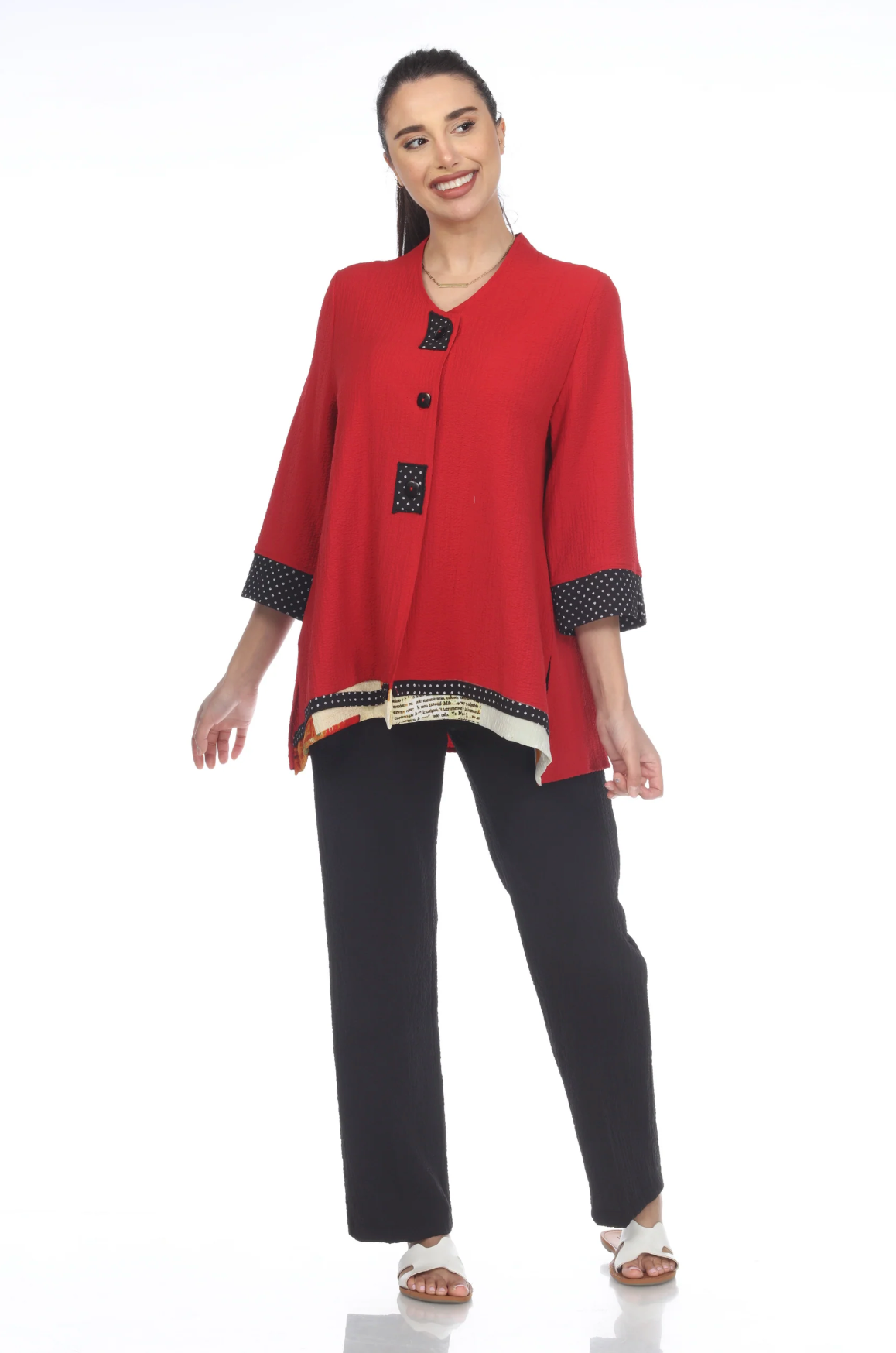 MOONLIGHT Red Three Button Down Top - 3509