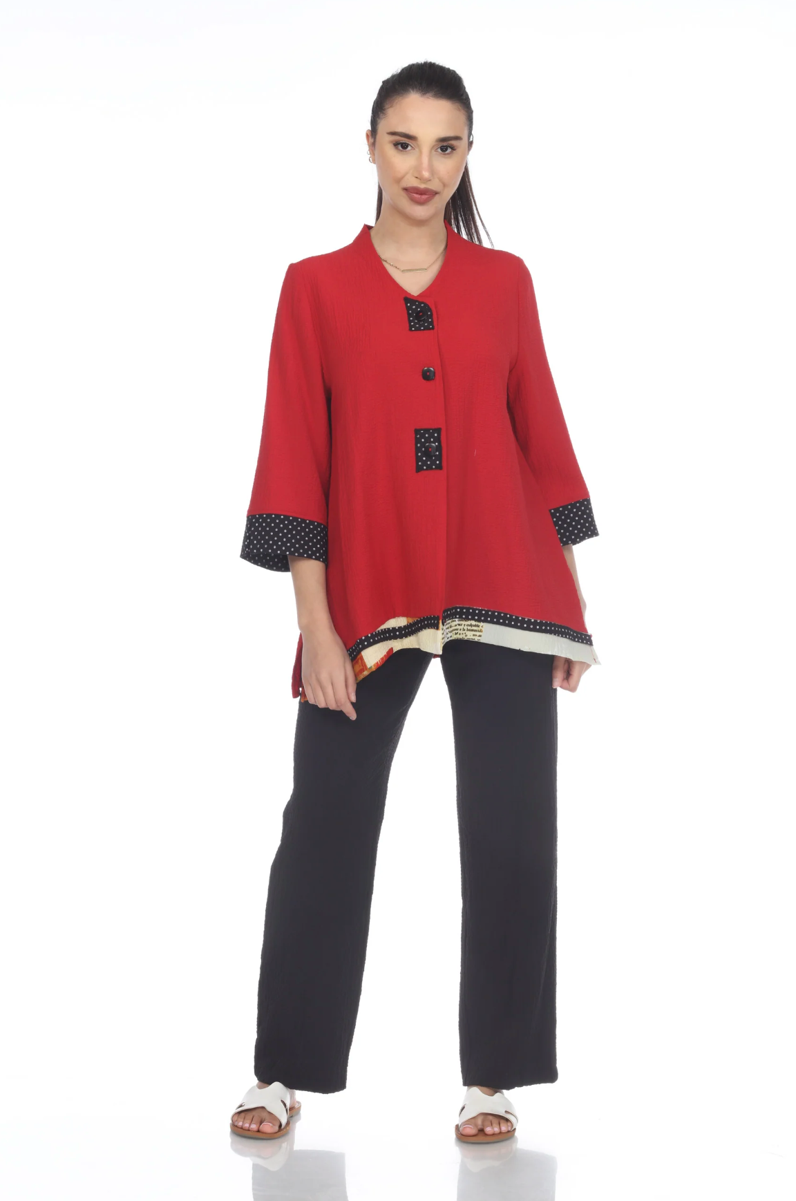 MOONLIGHT Red Three Button Down Top - 3509