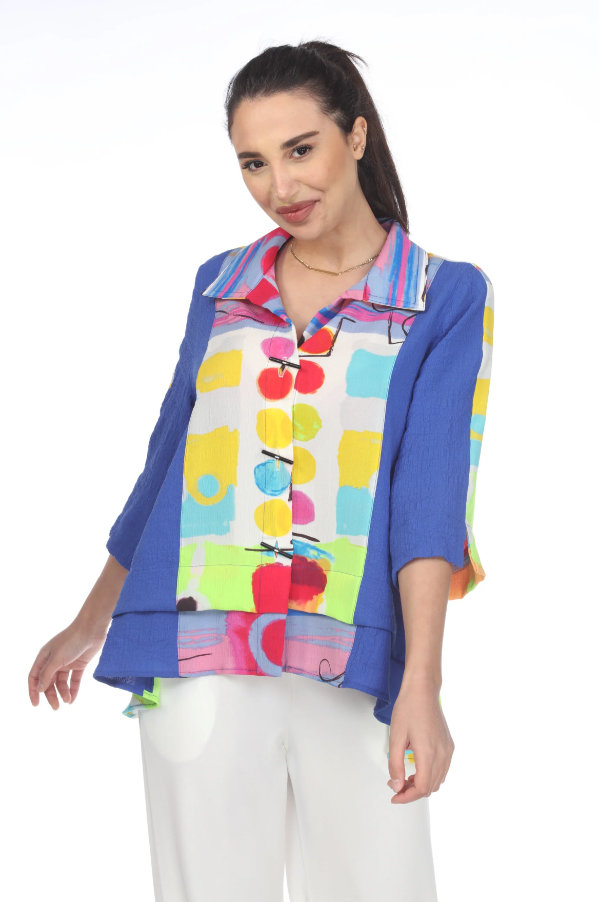 MOONLIGHT Bright Colorful Dots Abstract Button Down Top - 3517