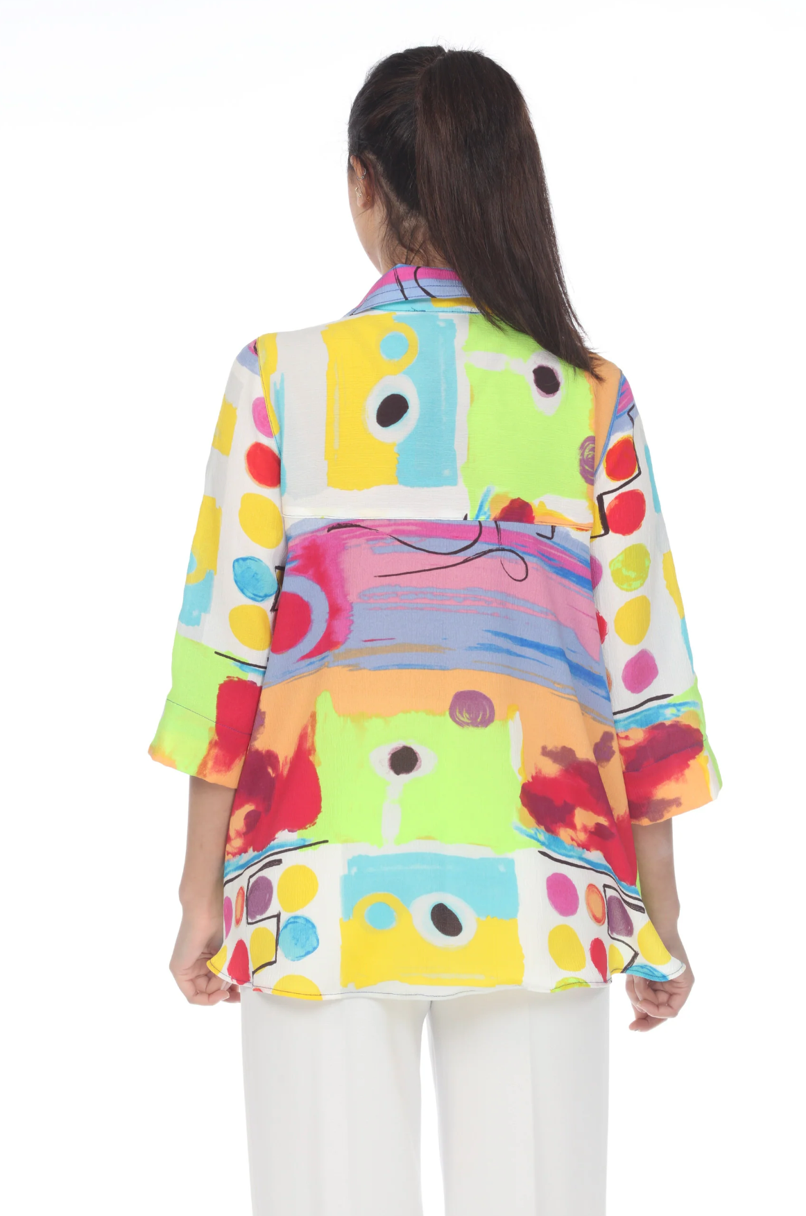 MOONLIGHT Bright Colorful Dots Abstract Button Down Top - 3517