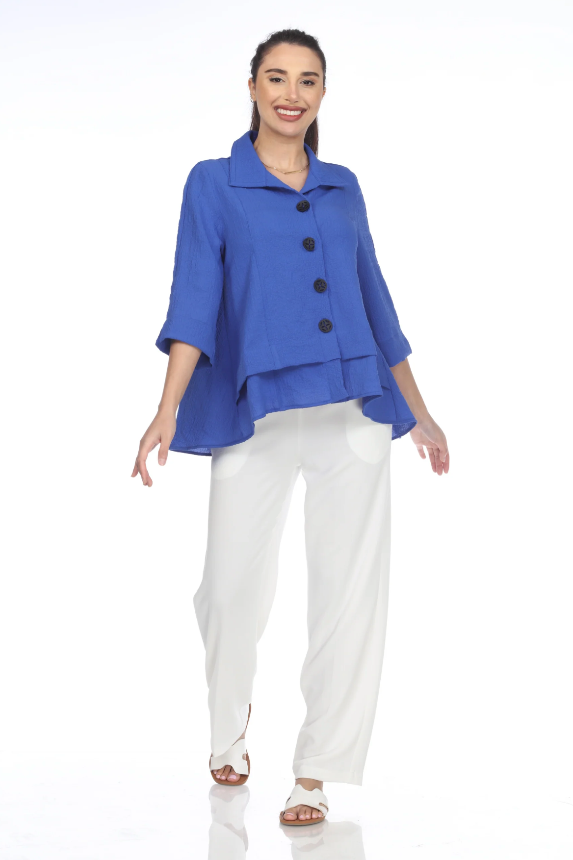 MOONLIGHT Solid Relaxed Collared Button Down Top - 3517 SOL