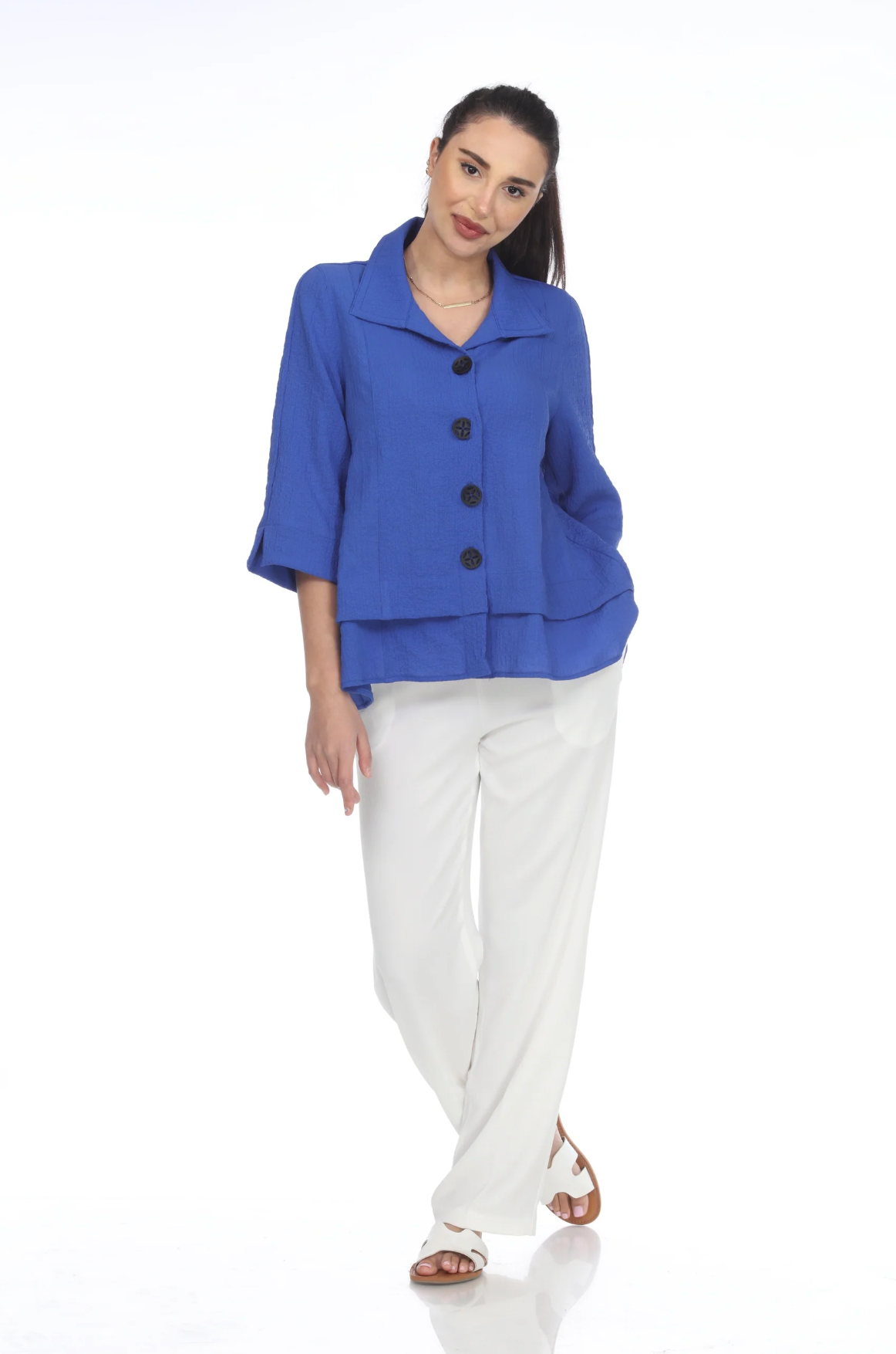 MOONLIGHT Solid Relaxed Collared Button Down Top - 3517 SOL