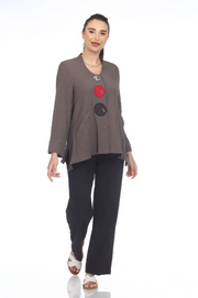 MOONLIGHT Brown Mixed Media Dot Print Button Down Top - 7962 NEW