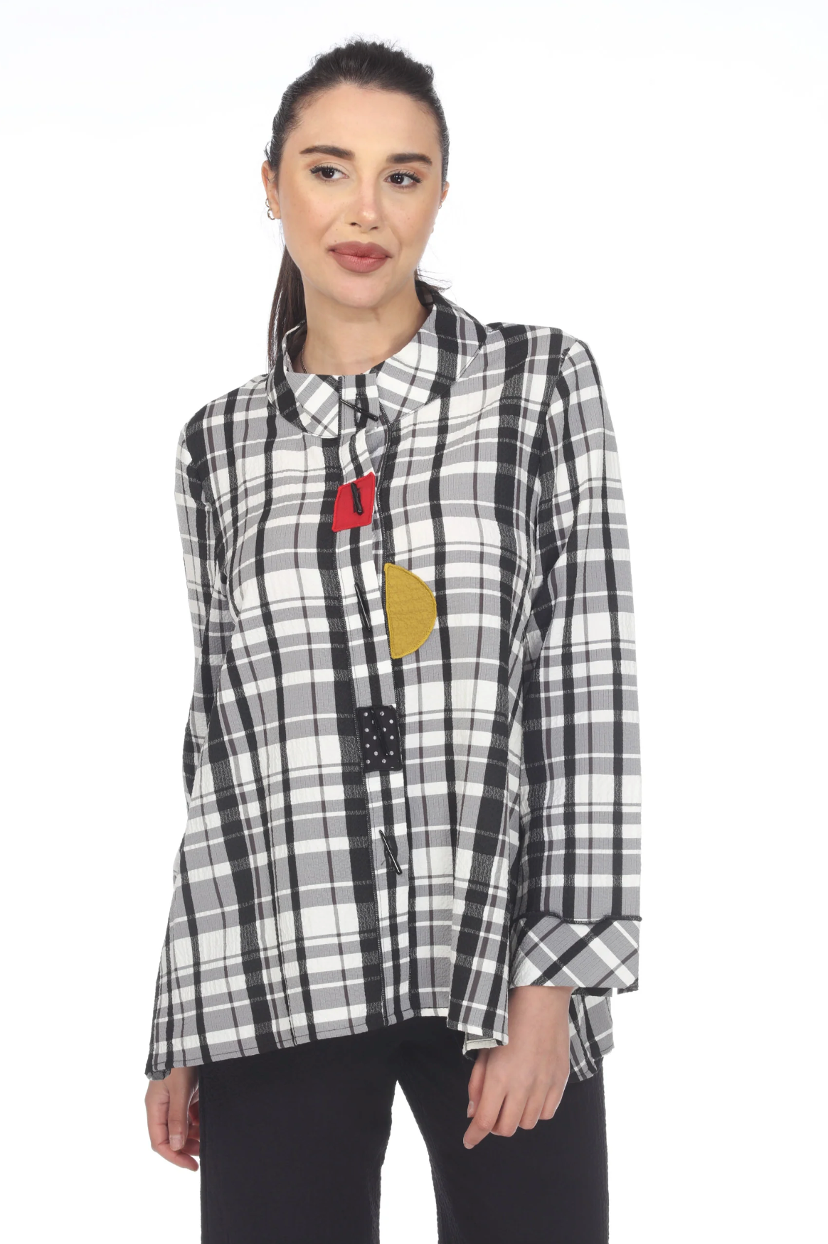 MOONLIGHT White & Black Plaid Color Block Button Down Top - 9001 NEW