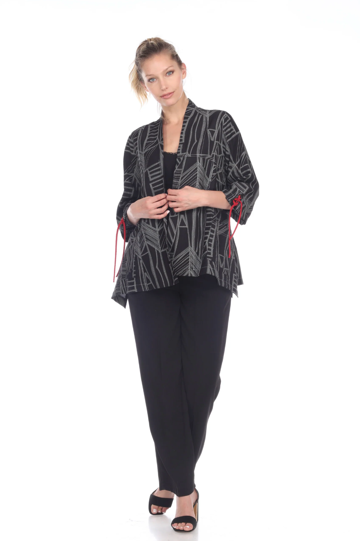 MOONLIGHT Black & Gray Red Accent Button Front Jacket - 3172-BLK