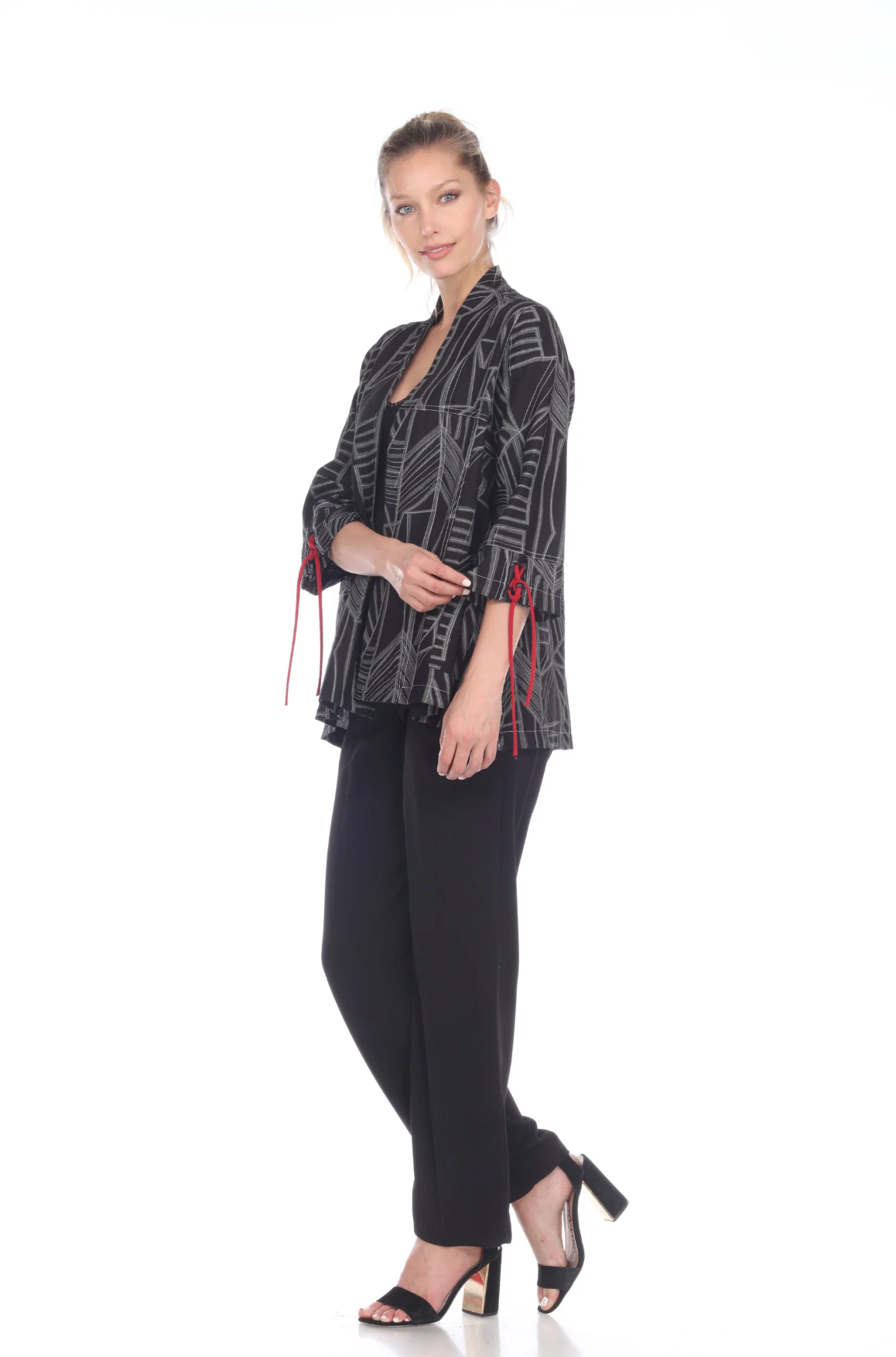 MOONLIGHT Black & Gray Red Accent Button Front Jacket - 3172-BLK