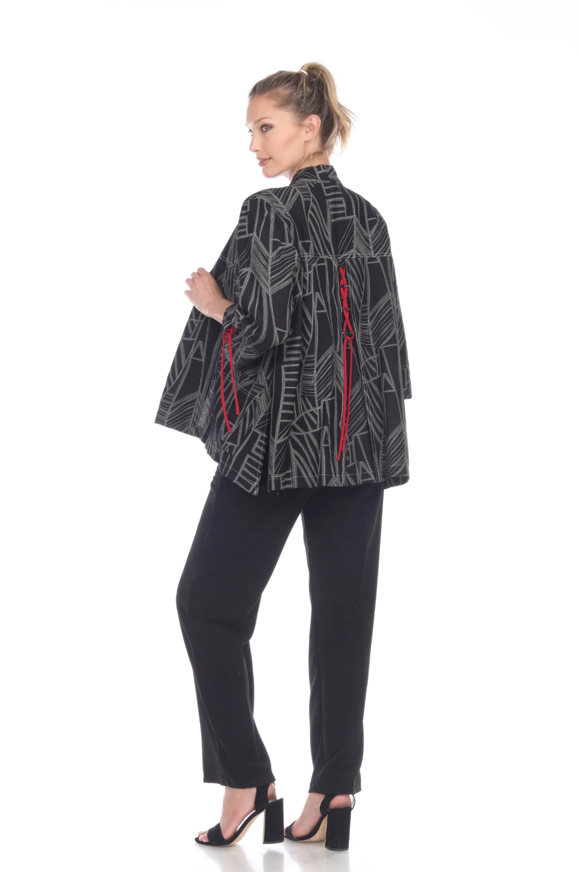 MOONLIGHT Black & Gray Red Accent Button Front Jacket - 3172-BLK