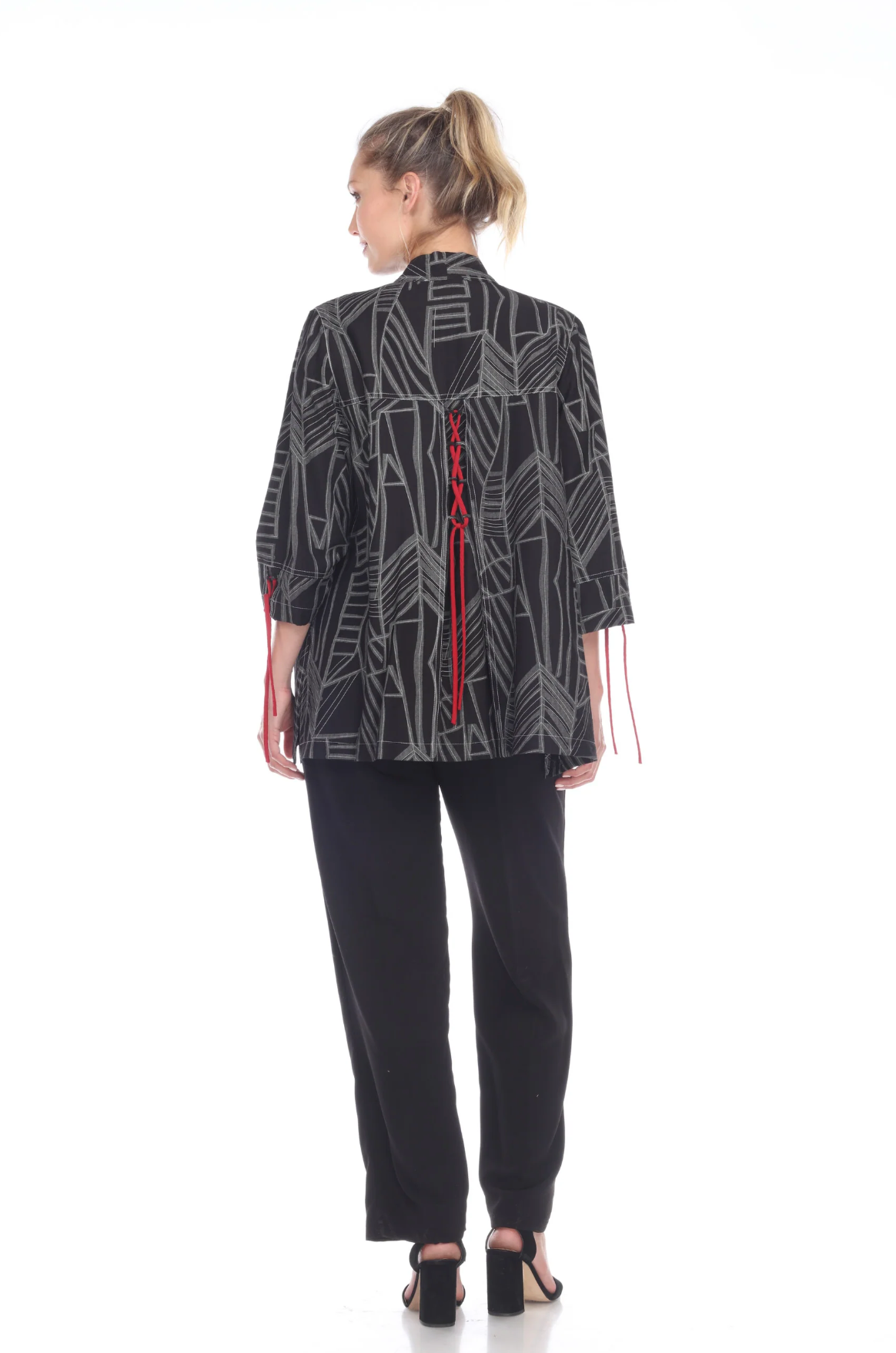 MOONLIGHT Black & Gray Red Accent Button Front Jacket - 3172-BLK