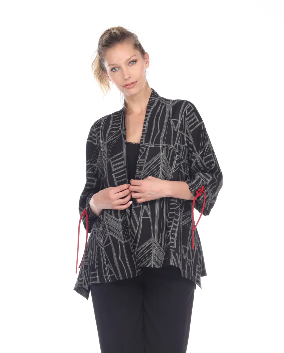 MOONLIGHT Black & Gray Red Accent Button Front Jacket - 3172-BLK