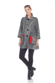 MOONLIGHT Grey & Red Accent Button Front Sweater Knit Jacket - 2706-GRY