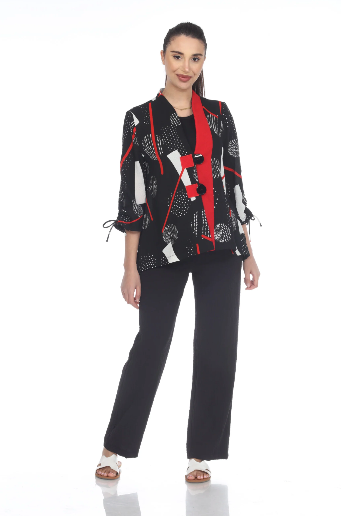 MOONLIGHT Black, White & Red Accent Two Button Front Jacket - 3483