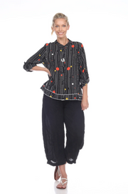 MOONLIGHT Black & Colorful Accent Dot Stripe Button Shirt/Jacket - 2597 NEW