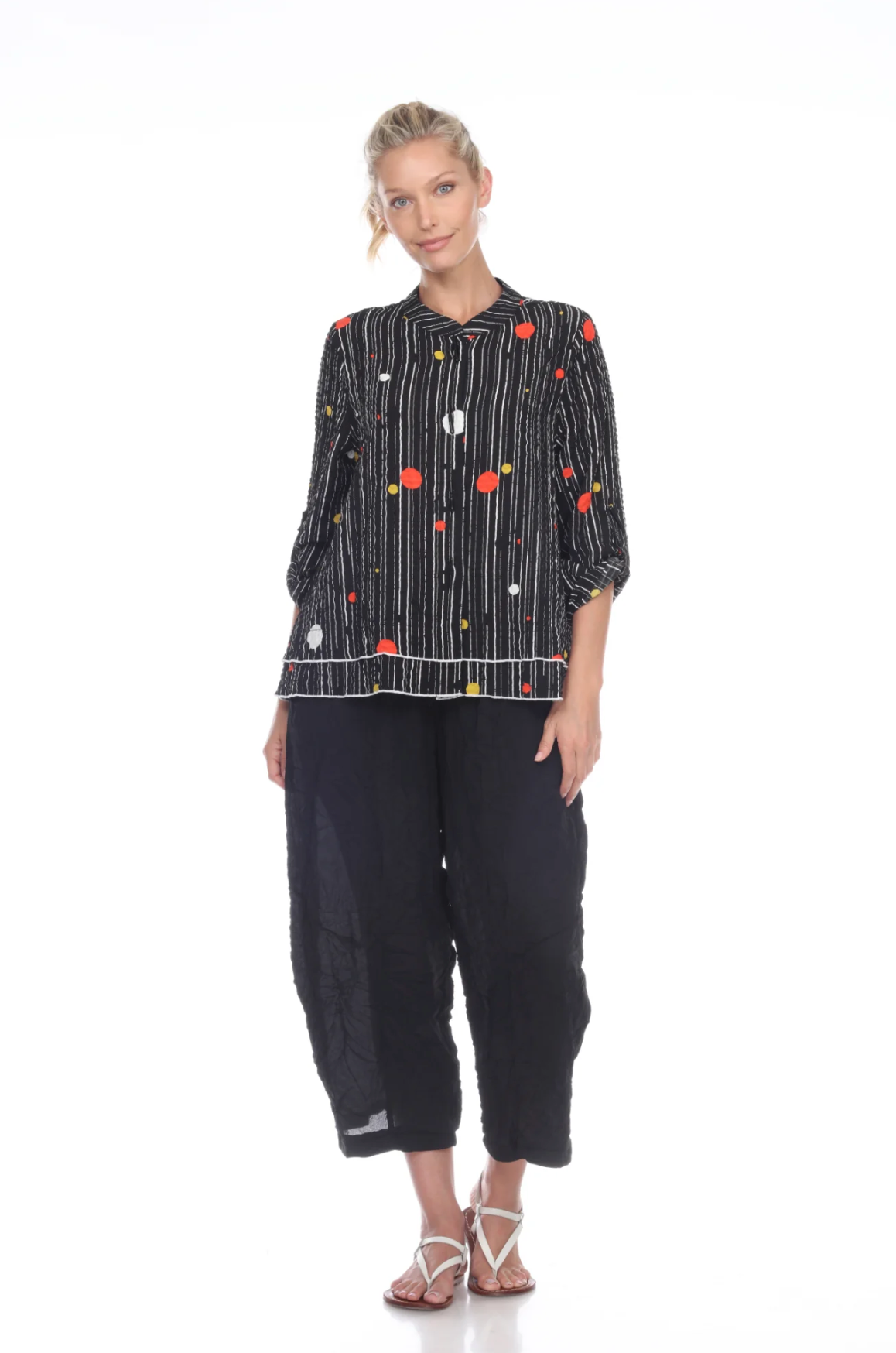 MOONLIGHT Black & Colorful Accent Dot Stripe Button Shirt/Jacket - 2597 NEW