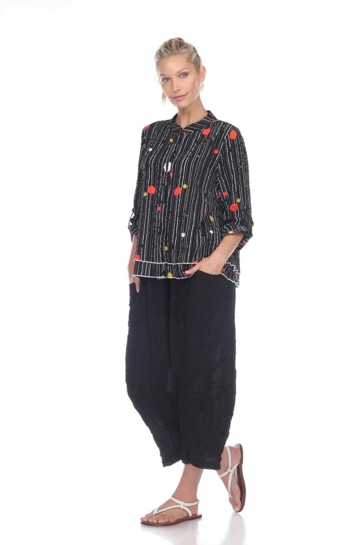 MOONLIGHT Black & Colorful Accent Dot Stripe Button Shirt/Jacket - 2597 NEW