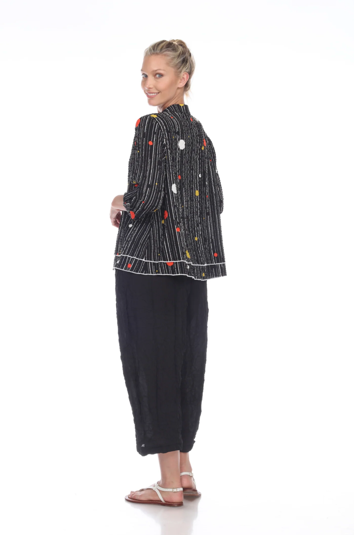 MOONLIGHT Black & Colorful Accent Dot Stripe Button Shirt/Jacket - 2597 NEW