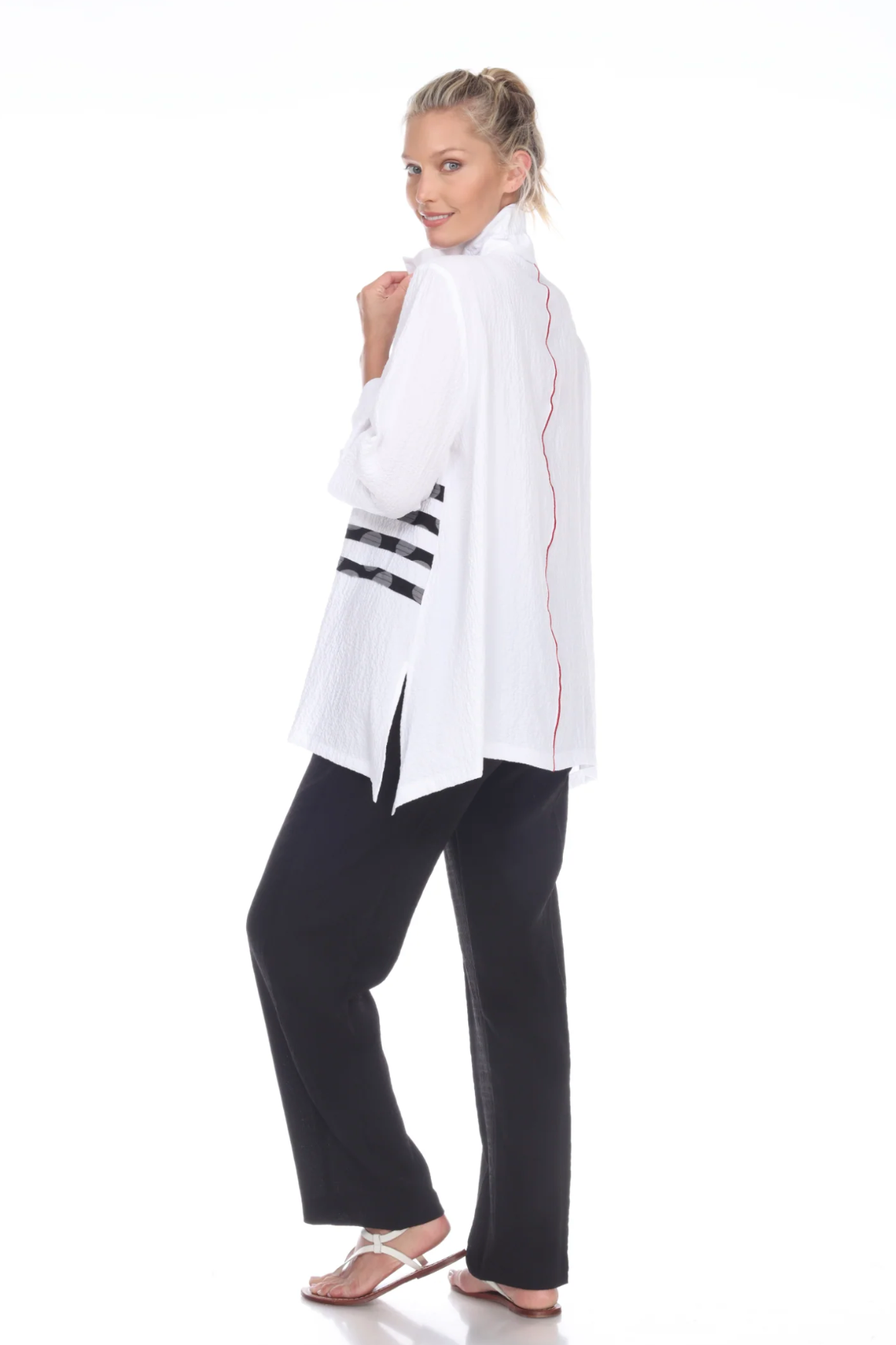 MOONLIGHT White Stripe Polka-Dot Button Front Shirt Jacket - 2784