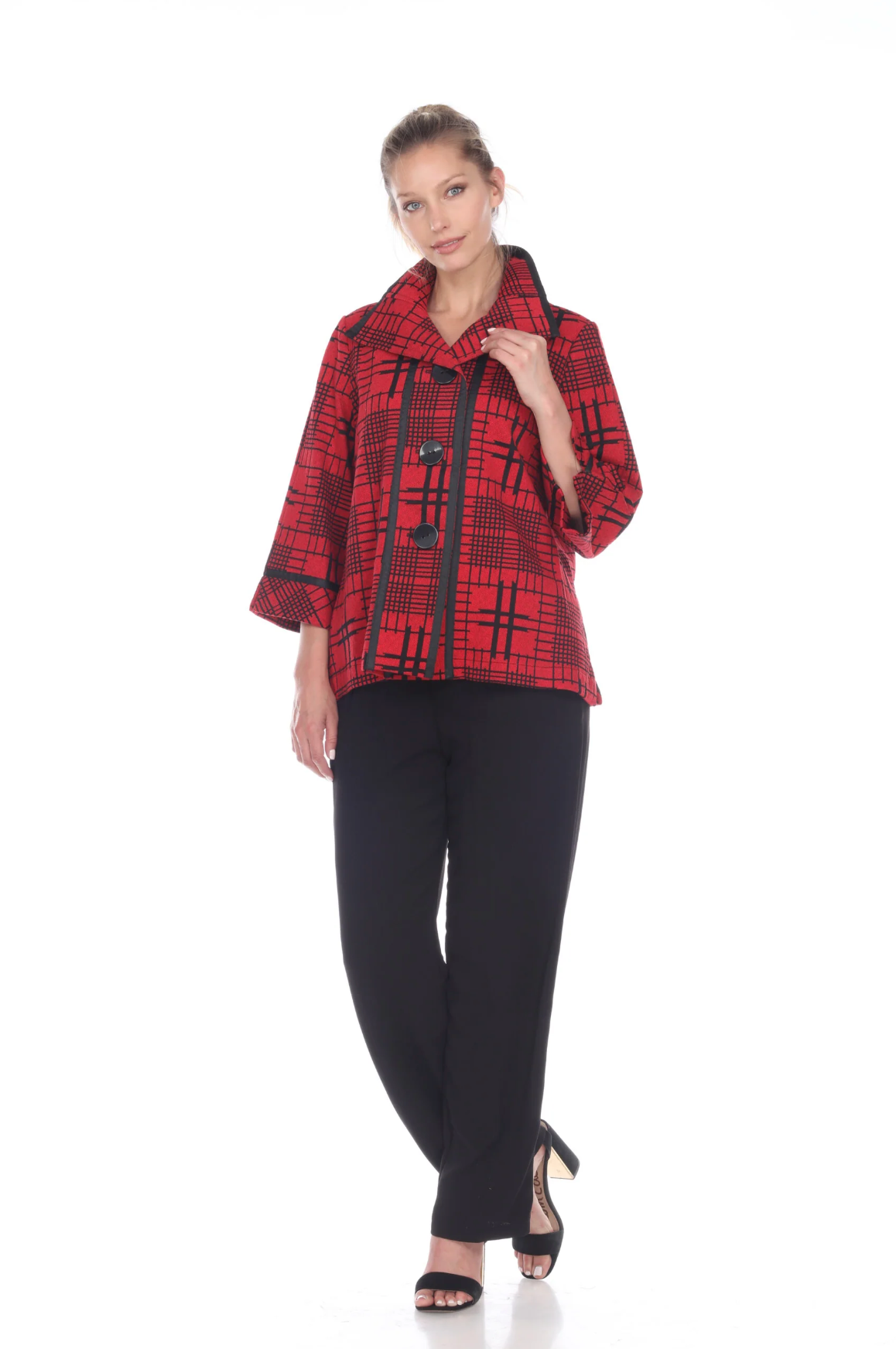 MOONLIGHT Red Plaid Check Print Button Front Jacket - 2873-RED