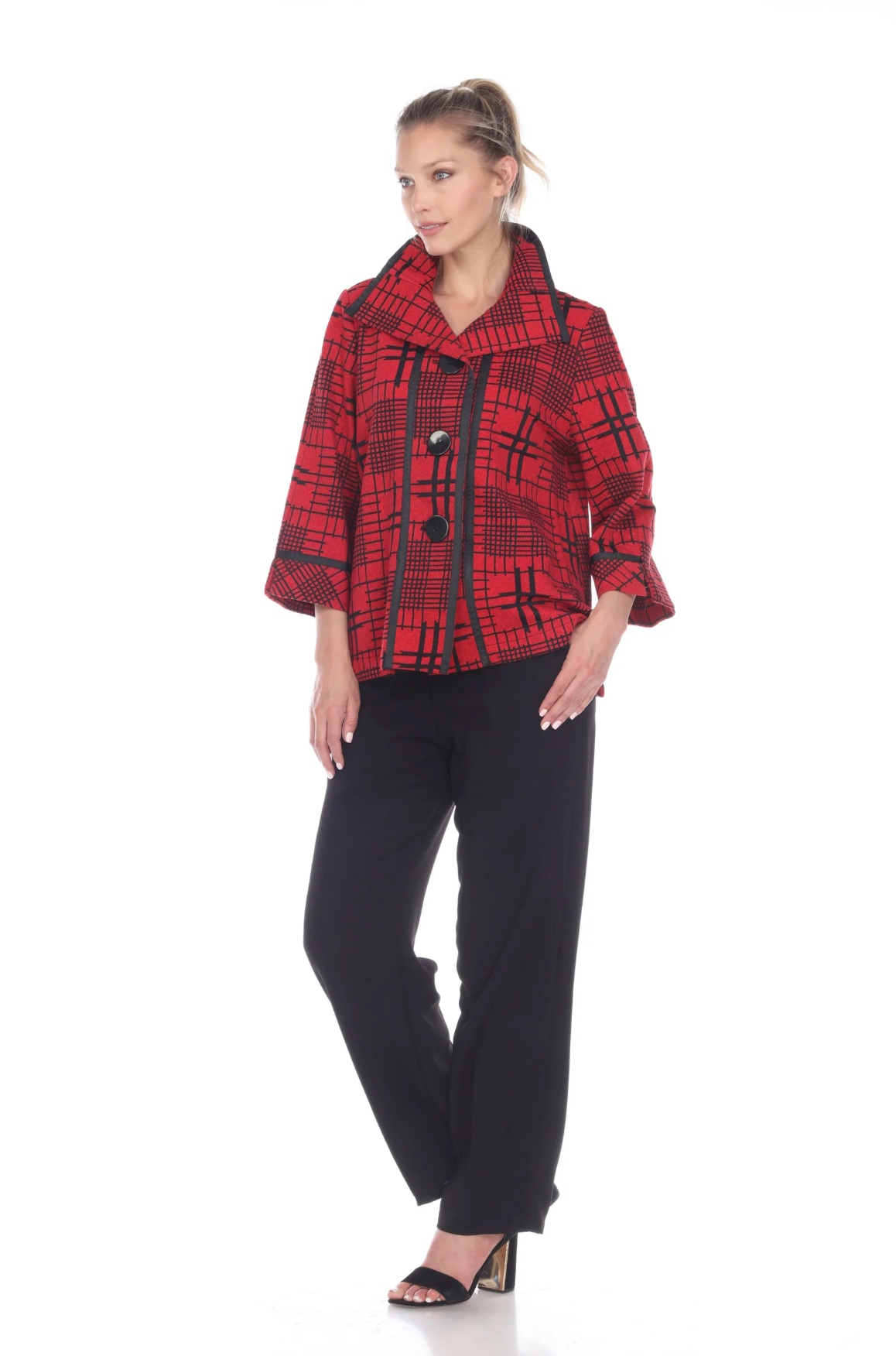 MOONLIGHT Red Plaid Check Print Button Front Jacket - 2873-RED