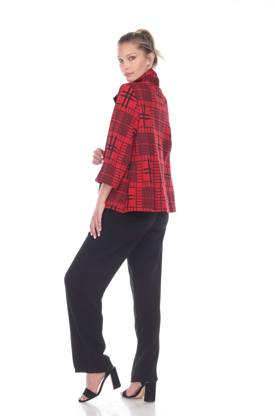 MOONLIGHT Red Plaid Check Print Button Front Jacket - 2873-RED