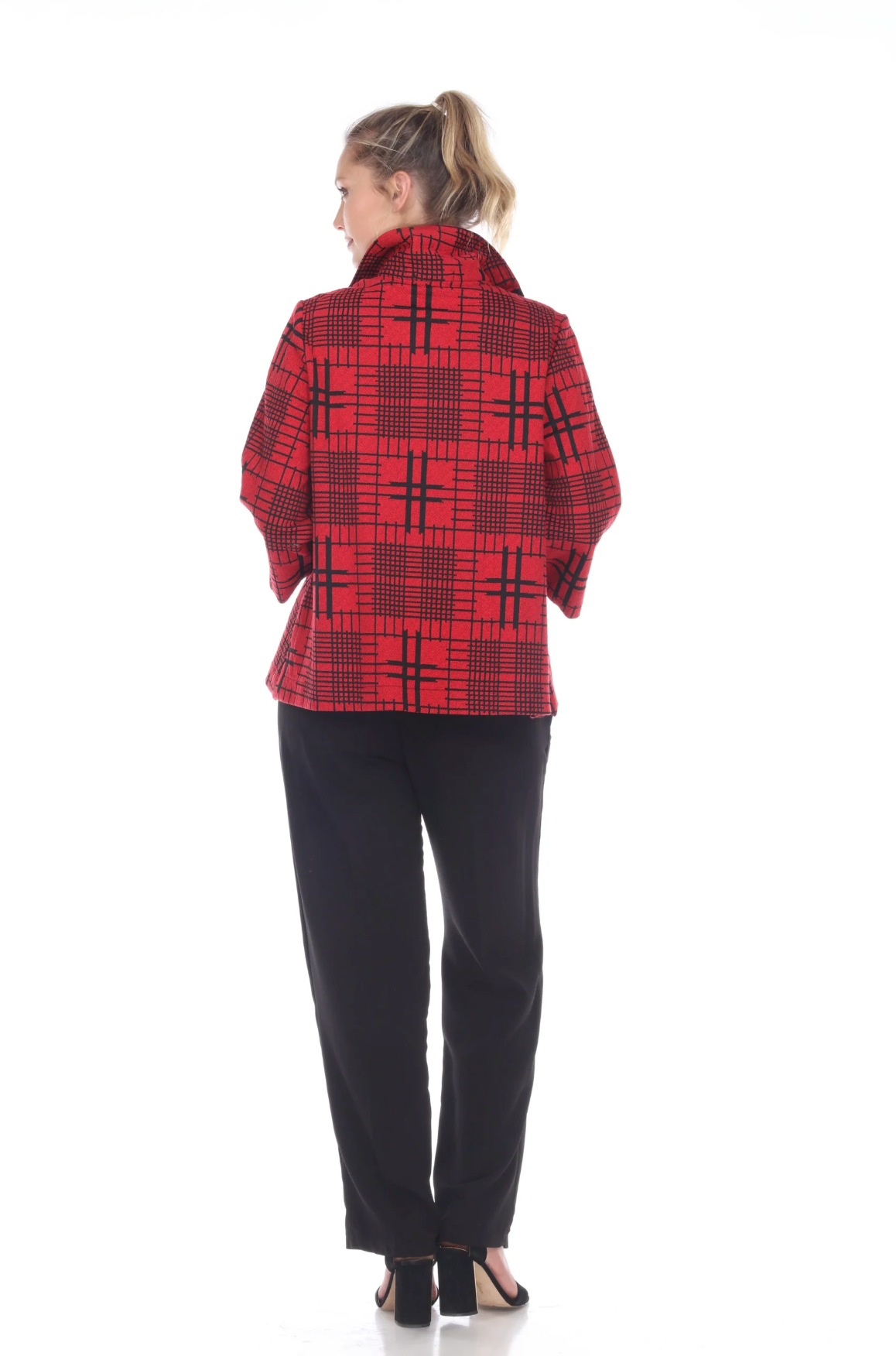 MOONLIGHT Red Plaid Check Print Button Front Jacket - 2873-RED
