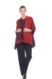 MOONLIGHT Red & Black Check Print Open Front High-Low Jacket - 3124-RD