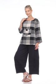 MOONLIGHT Black, White & Gray Check-Print Pocket Top - 2180