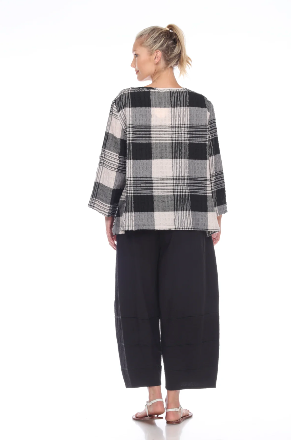 MOONLIGHT Black, White & Gray Check-Print Pocket Top - 2180