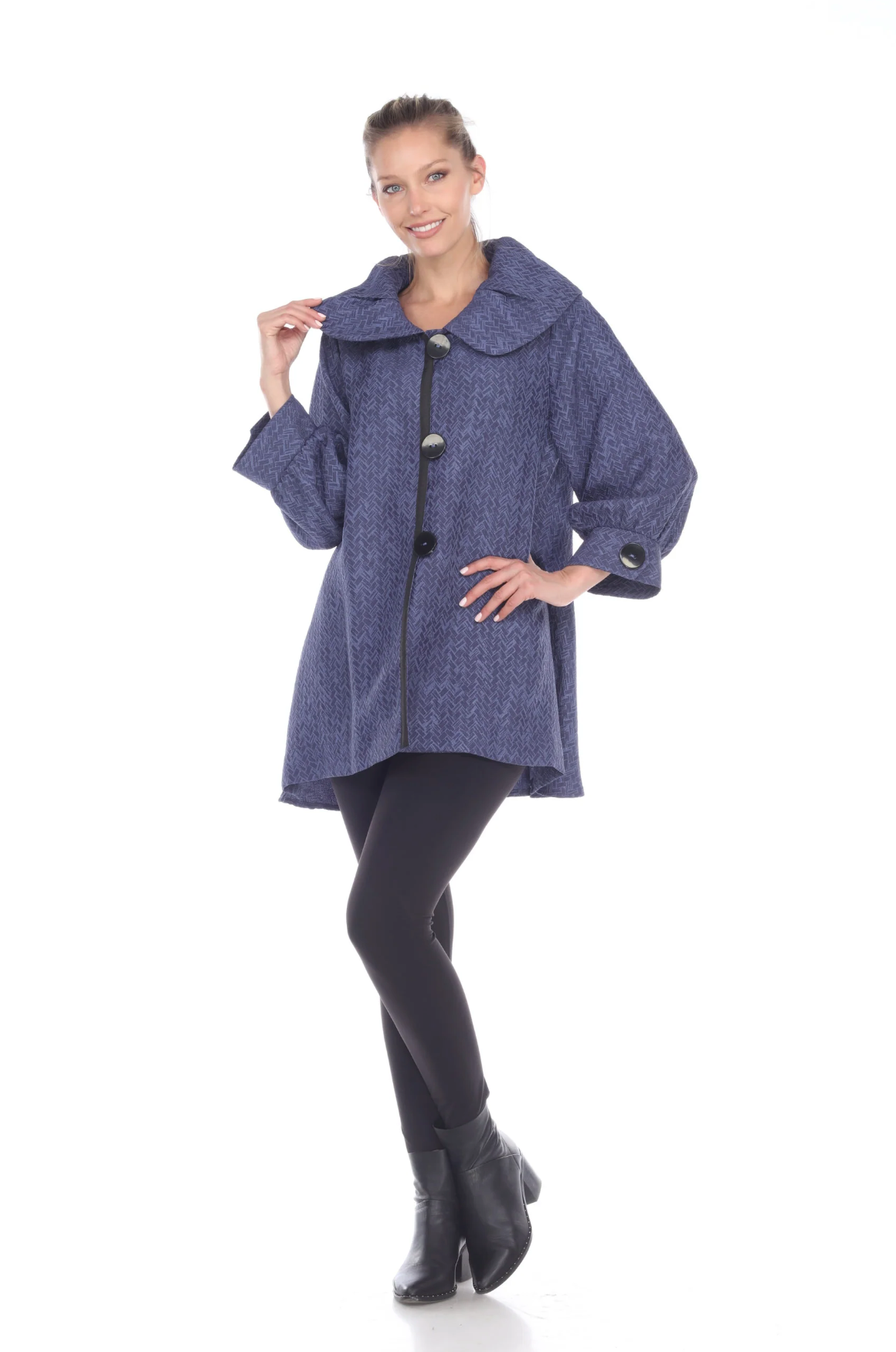 MOONLIGHT Blur Chevron Jacquard Button Front Jacket - 3156-BLU