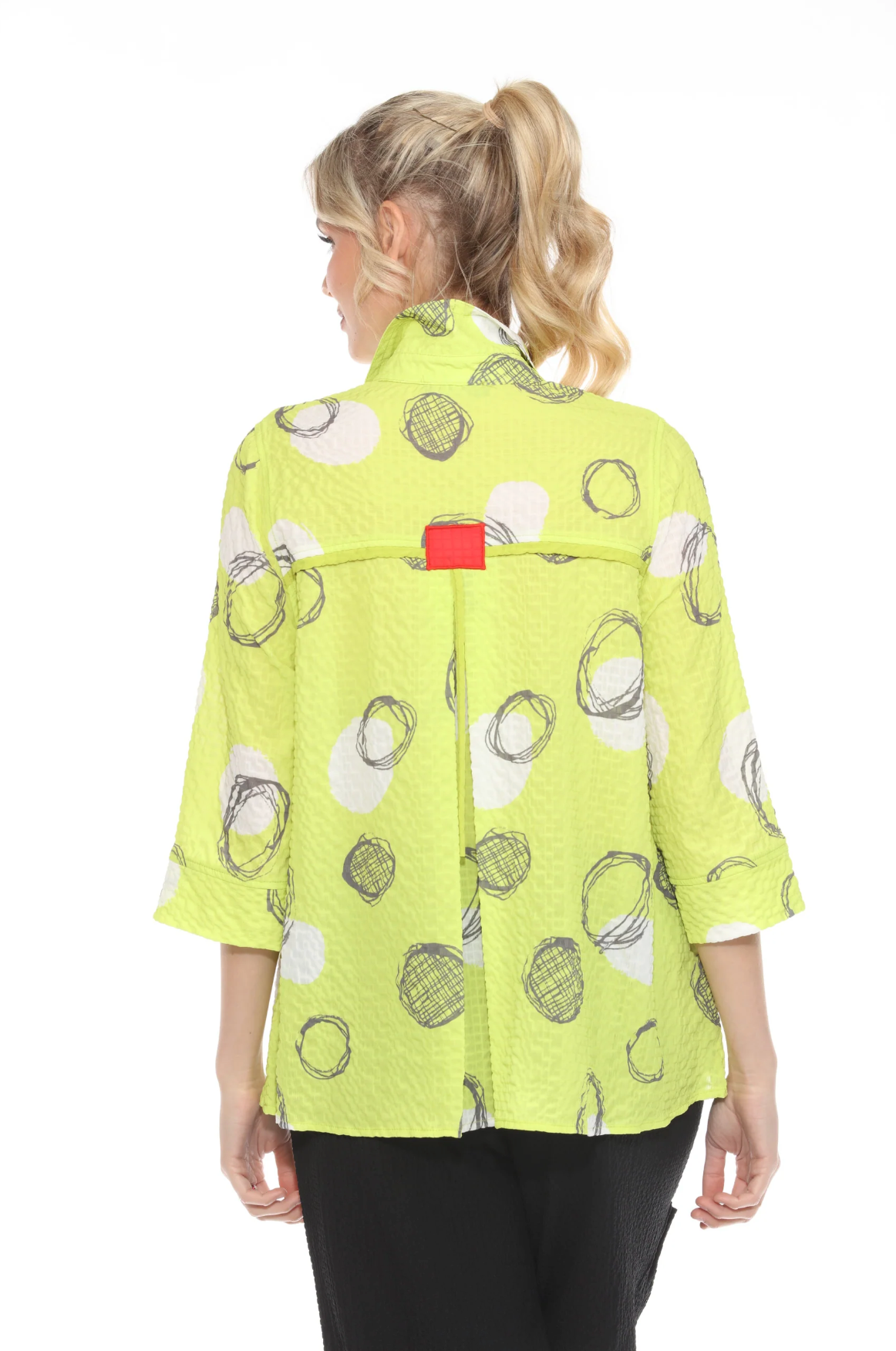 MOONLIGHT Bright Neon Black & White Circle Design Button Down Top - 4039 - LIME