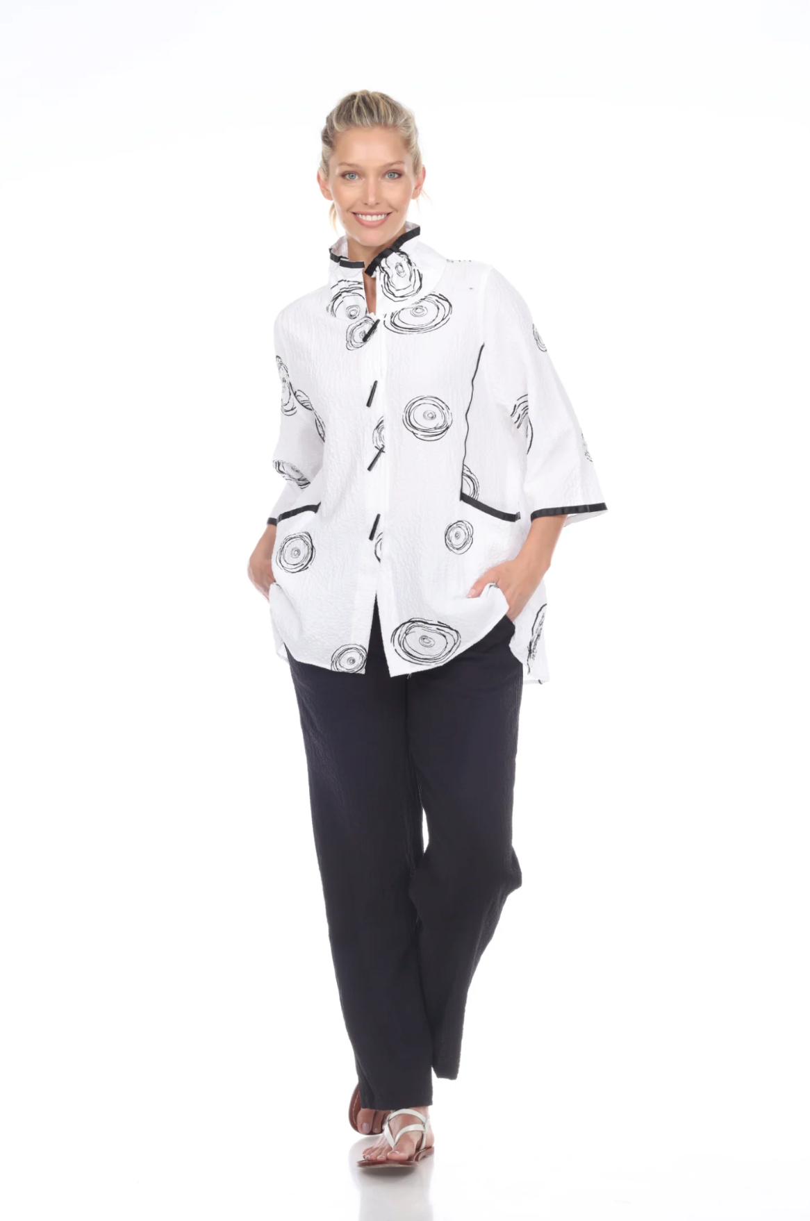 MOONLIGHT White & Black Circle Swirl Print Jacket - 2979-WHT