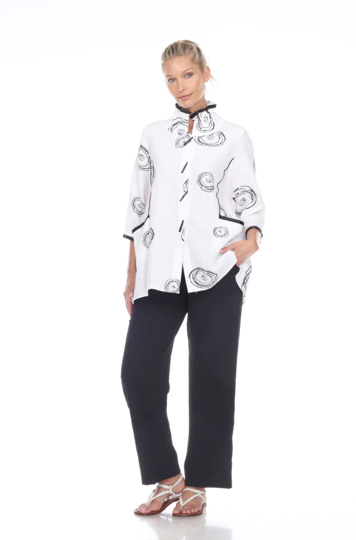 MOONLIGHT White & Black Circle Swirl Print Jacket - 2979-WHT