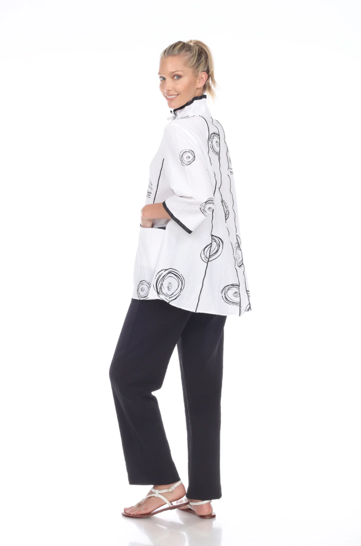 MOONLIGHT White & Black Circle Swirl Print Jacket - 2979-WHT