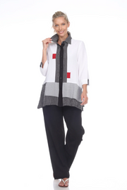 MOONLIGHT Black, White & Red Colorblock Button Front Shirt - 2174-BWR