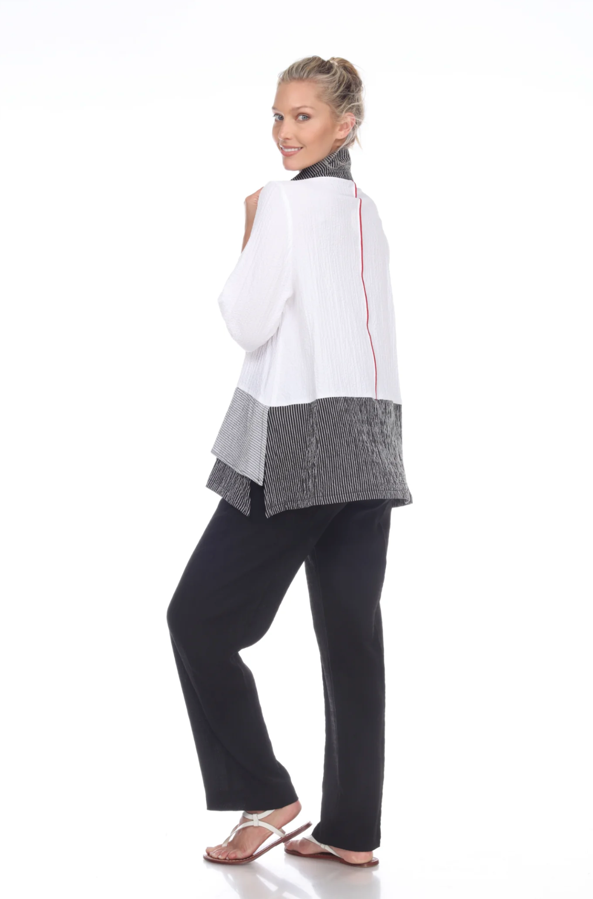 MOONLIGHT Black, White & Red Colorblock Button Front Shirt - 2174-BWR