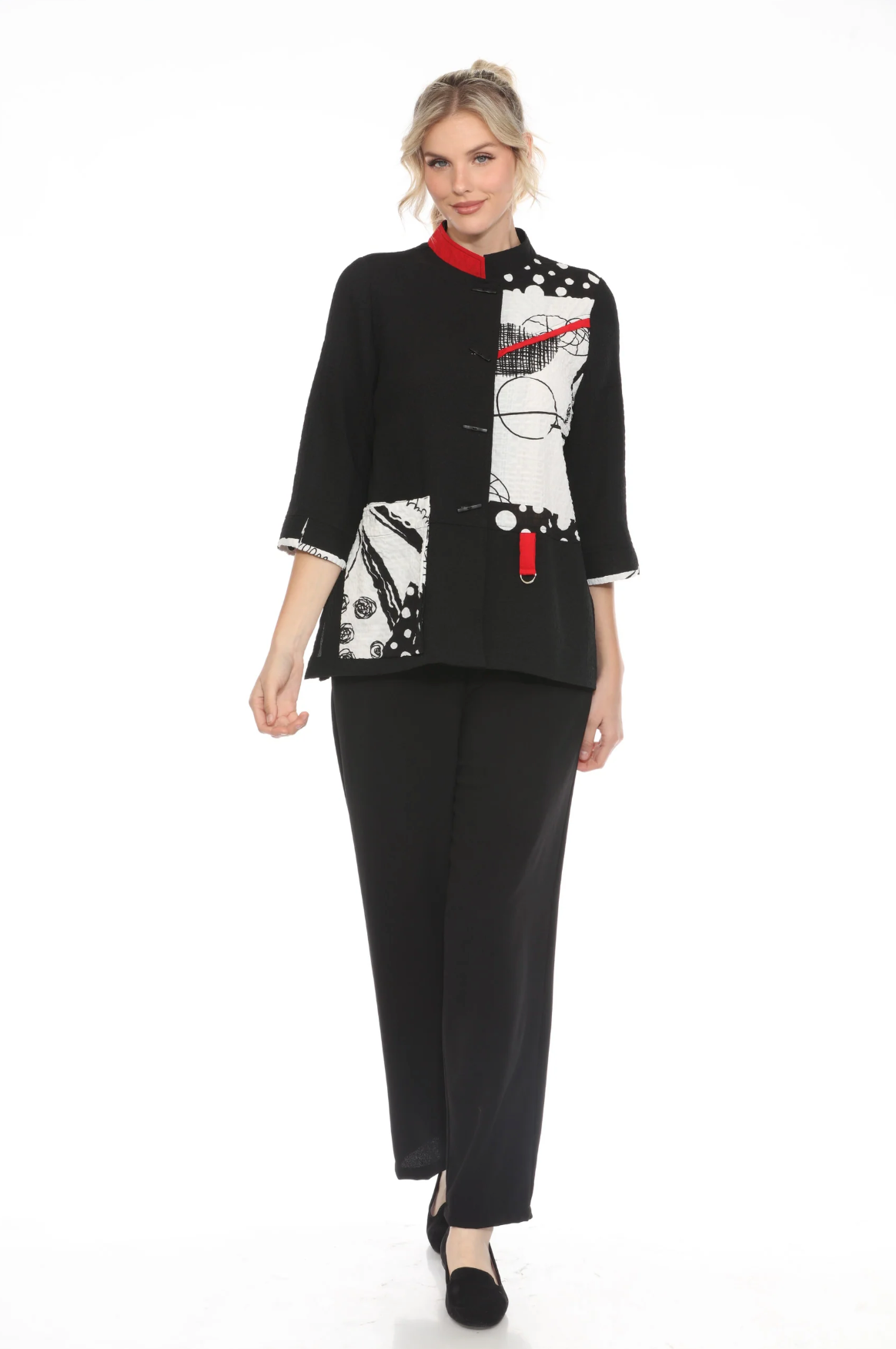 MOONLIGHT Black, White & Red Colorblock Abstract Print Jacket - 4043