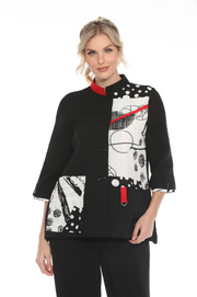 MOONLIGHT Black, White & Red Colorblock Abstract Print Jacket - 4043